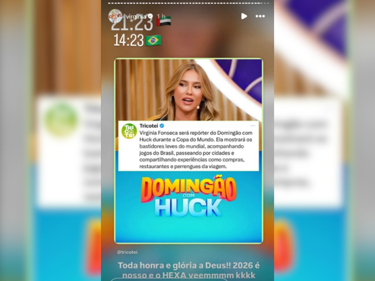 Virginia confirma trabalho durante a Copa no “Domingão com Huck” e profetiza: “O hexa vem”