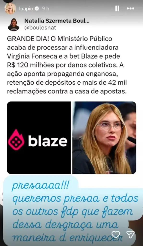 Luana Piovani pede prisão de Virginia Fonseca e comenta processo envolvendo bets