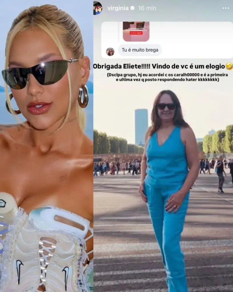 Virginia expõe internauta que chamou seu look de “brega”: “Vindo de você é um elogio”